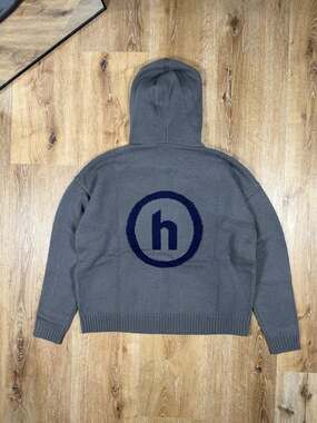 Hidden NY Cashmere Wool Knit Hoodie H Logo Gray S New